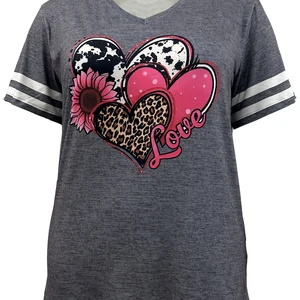 Loose T -shirt with V V, Women's Short Sleeve, Love Stamp, Casual Fashion, Spring, Summer, New, Plus Size, 5xl, 6xl, 2024 8 Main Sales Plus Size Women's Blouse - №6