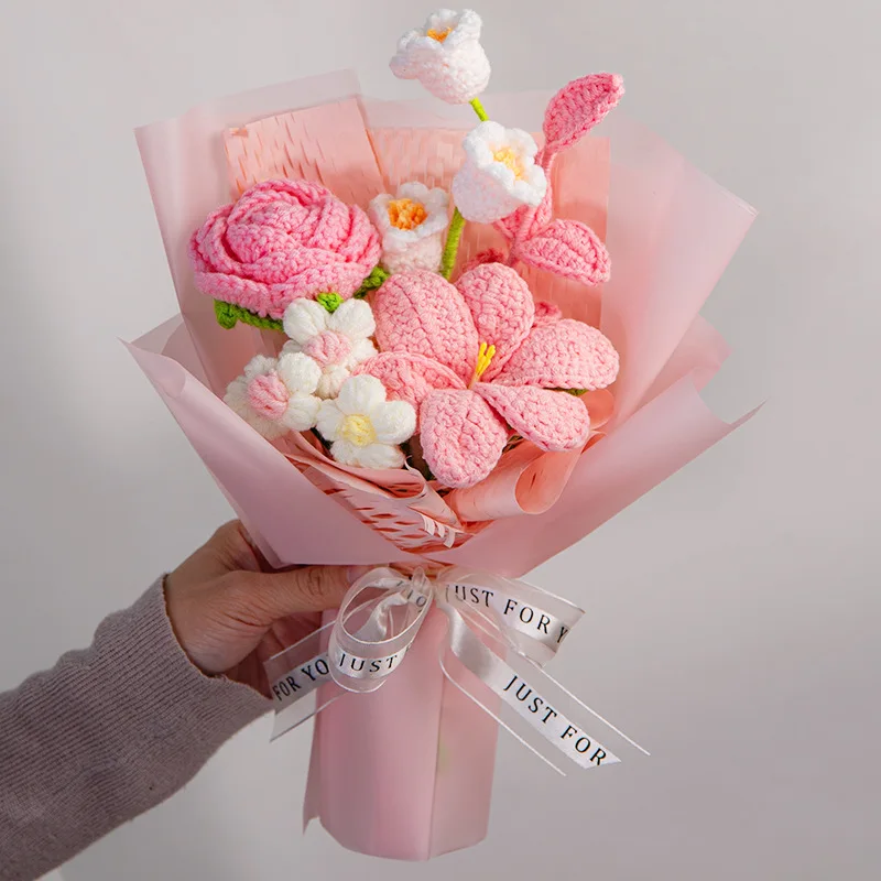 Lieblicher Häkelstrauß Handgefertigter Gewebter Blumenstrauß Kreative Gestrickte Blumen Hochzeitsgast Freunde Geschenk – Detail 1