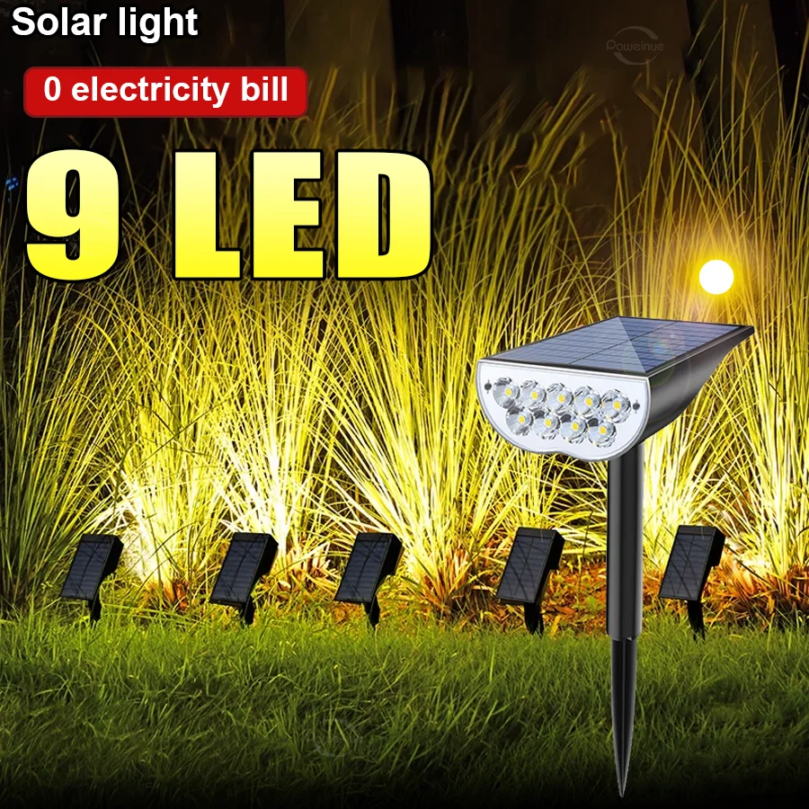 

2025 9LED Solar Lights Outdoor Warm RGB Waterproof Garden Landscape Lawn Brightness Adjustable Lighting for Yard Decoration