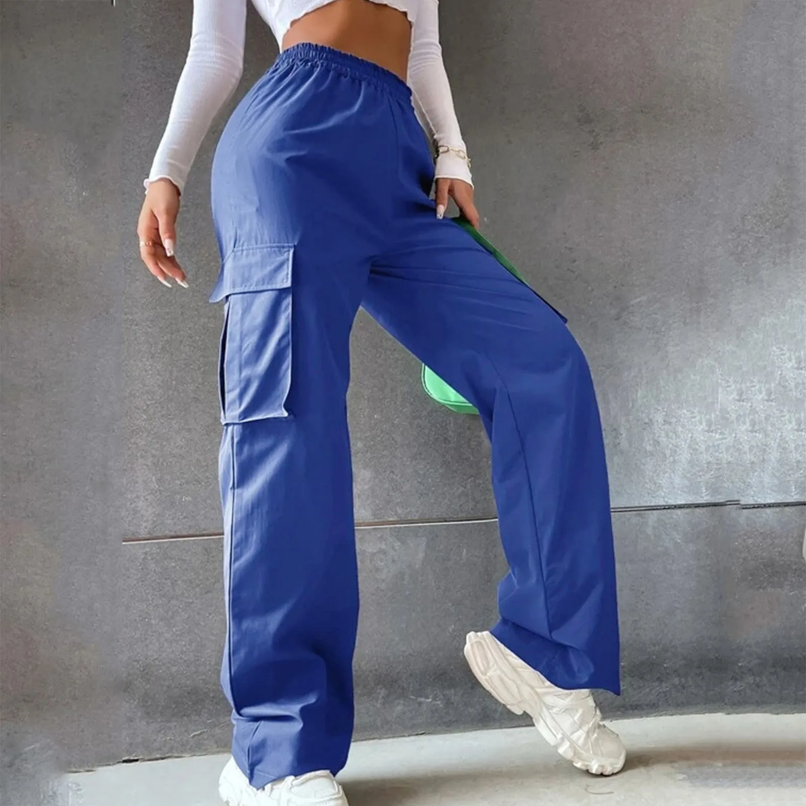 

Women's Cargo Pants High Waisted Wide Leg Relaxed Style Casual Straight Korean Streetwear Elastic Joggers Sweatpants Trousers