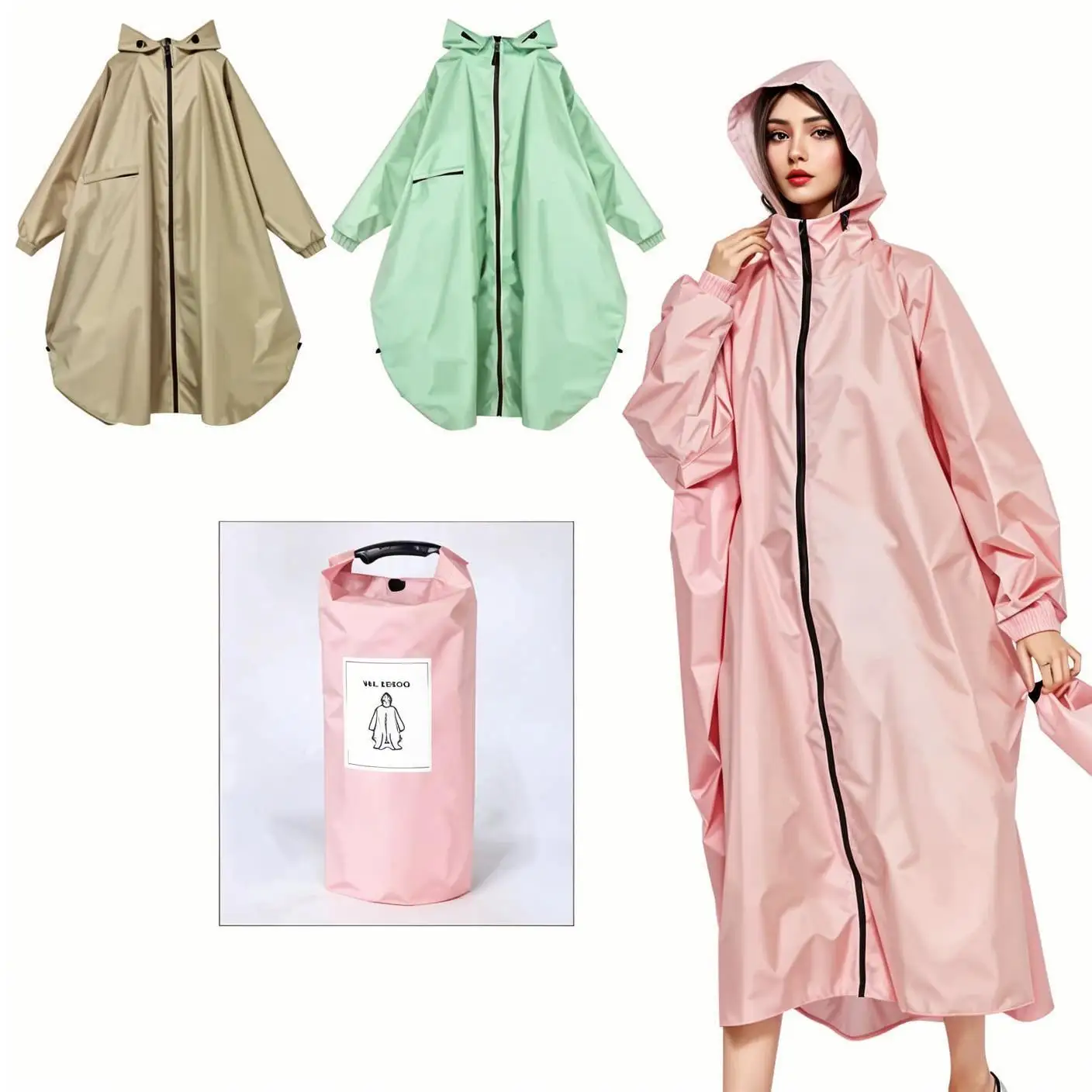 

Women's Thickened Rain Poncho Waterproof Hooded Cape - Outdoor Raincoat for Hiking, Camping, Festival (Set of 1)