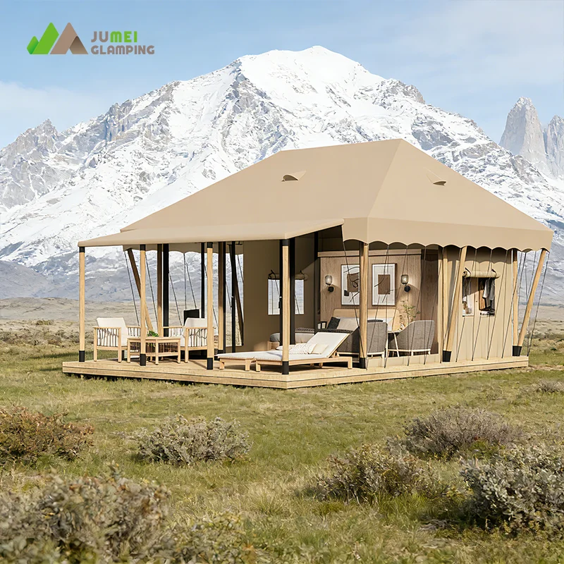 African  Safari Wood Pole Mobile Tents House With Furniture Wild Hotel Camping Safari Tent