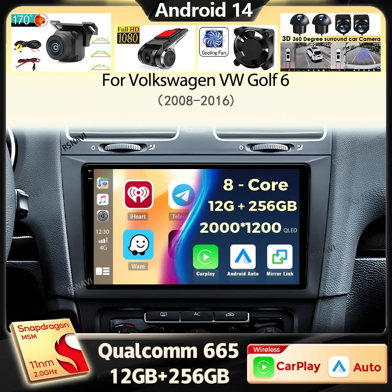 

Android 14 Carplay Auto 4G+WIFI Car Radio For Volkswagen VW Golf 6 2008 - 2016 Multimedia Video Player GPS Navigation DSP Stereo