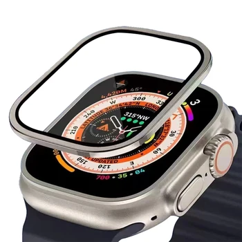 Apple için temperli cam izle Ultra 2 49mm ekran koruyucu Metal çerçeve Anti-Scratch için IWatch serisi Ultra 49mm aksesuarları