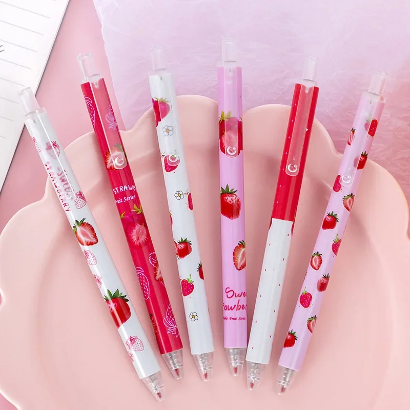 4 buah Set pena Gel stroberi lucu pena Gel warna hitam 0.5mm pulpen Kawaii pena Kawaii perlengkapan alat tulis kantor sekolah pelajar