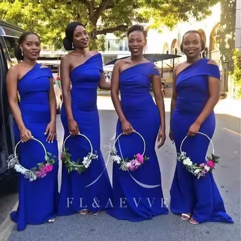 FL&amp;AEVVE Royal Blue Satin One Shoulder Bridesmaid Dress Mermaid Evening Gown Customized for Wedding Party Formal Occasions Dress