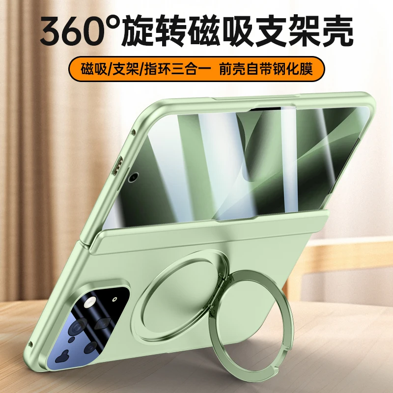 

For Google Pixel 10 Pro Fold Case Luxury PU Leather Magsafe Ring Stand Magnetic Protective Back Cover case