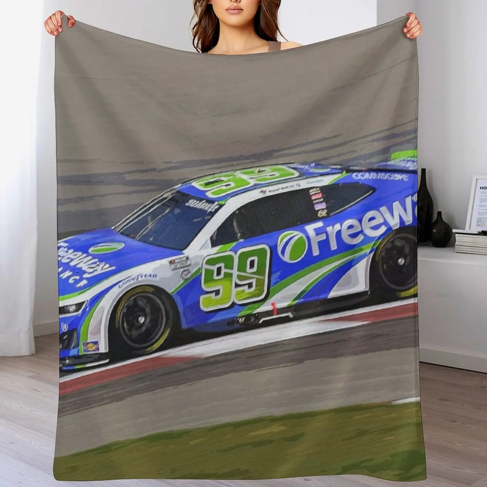 

Daniel Suarez racing his 2023 nascar racecar Throw Blanket Flannel Fabric Decorative Beds anime Summer Beddings Blankets