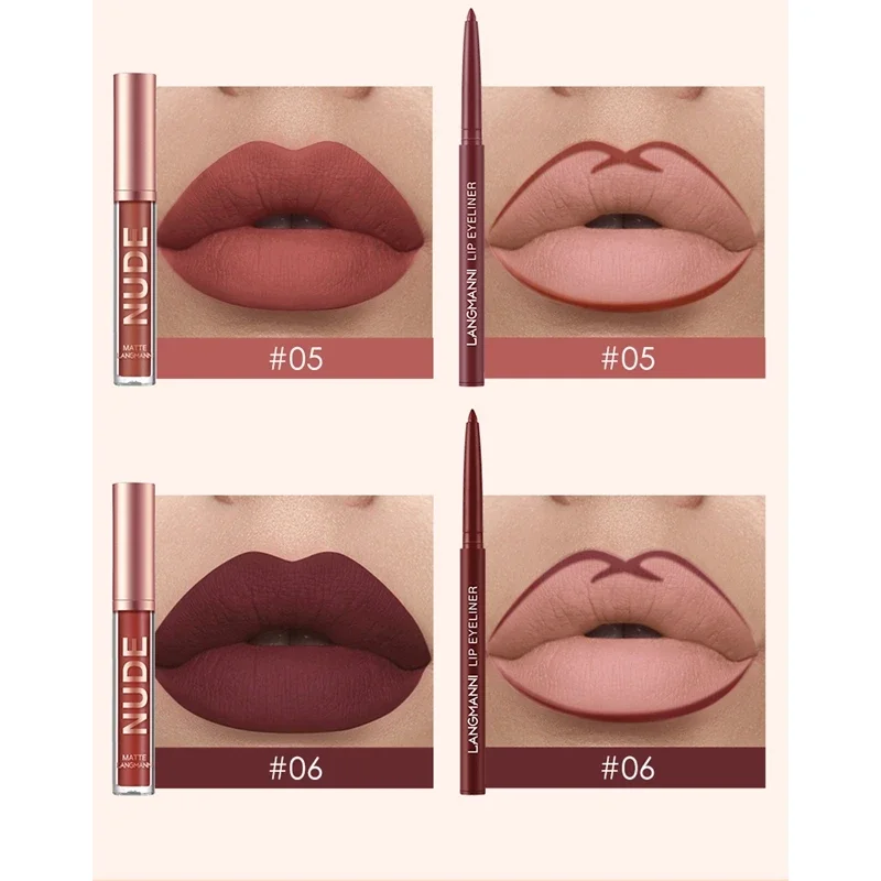 Set lucidalabbra e matite per labbra in 2 pezzi, tazza antiaderente con finitura opaca, colore labbra a lunga durata e combinazione di matite, perfetto per le labbra definite