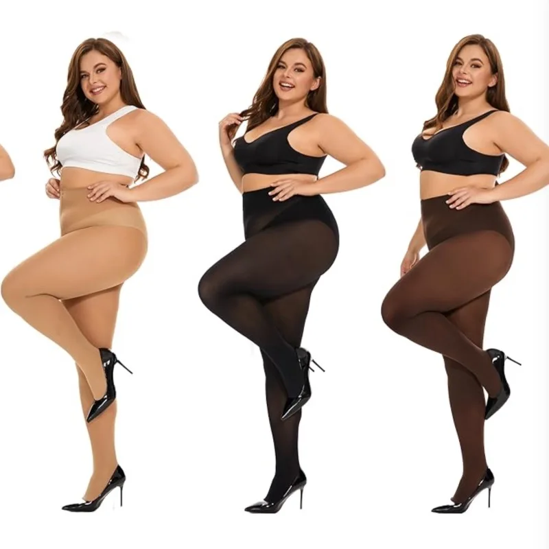 Plus Size 100D Tights for Women, High Waist Soft Opaque Tights, Pantyhose with Run Resistant Stockings (1 Pair)