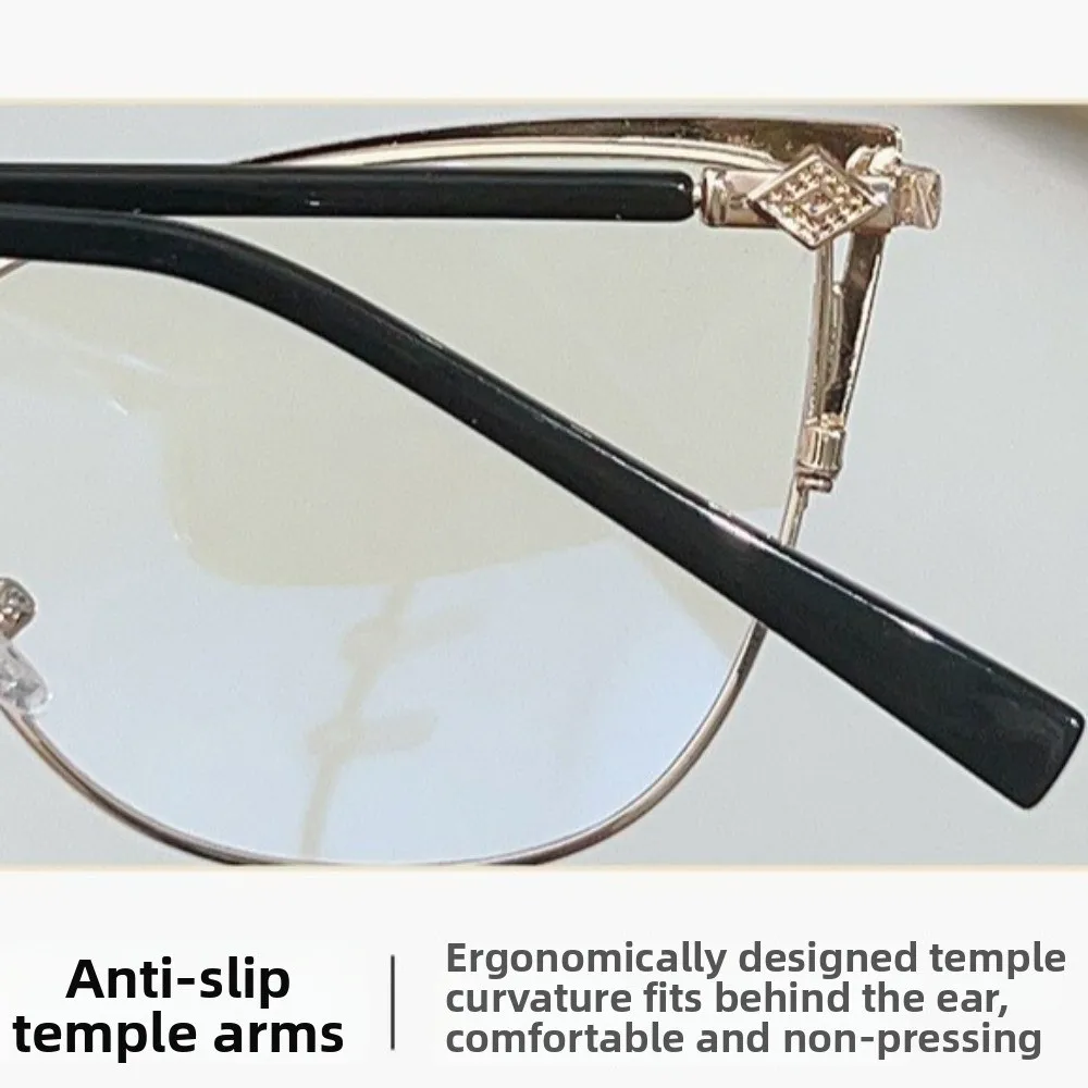 Metal Frame Cat Eye Glasses Lightweight Transparent Anti Blue Light Glasses rhinestone Studded Ultra Clear Computer Eyewear