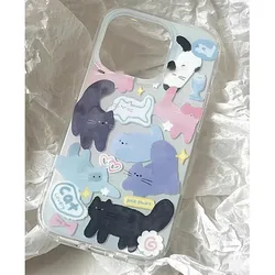 Cat Apple Phone Cases for IPhone 11 12 13 14 15 Pro Max for IPhone XR XS Korean Vintage Phone Case Bow Love Blue Fashion Cute