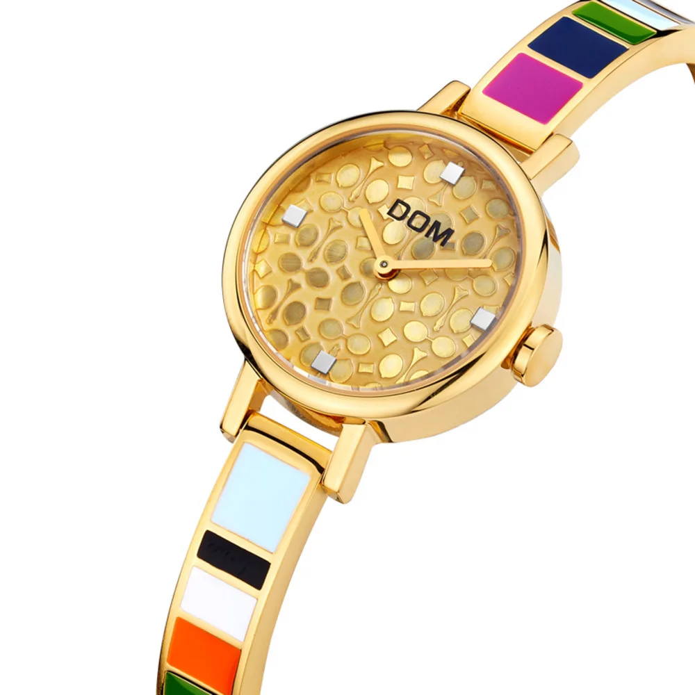 DOM-reloj de cuarzo de acero inoxidable para mujer, accesorio de pulsera resistente al agua con diseño de ladrillo Noble, color oro rosa, estilo