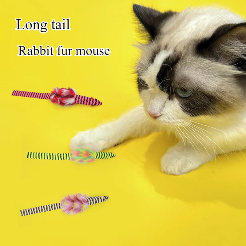 

Creative Nylon Mouse Colorful Rabbit Hair Tail Bite Self Fun Soothing Cat Toy for Pet Supplies