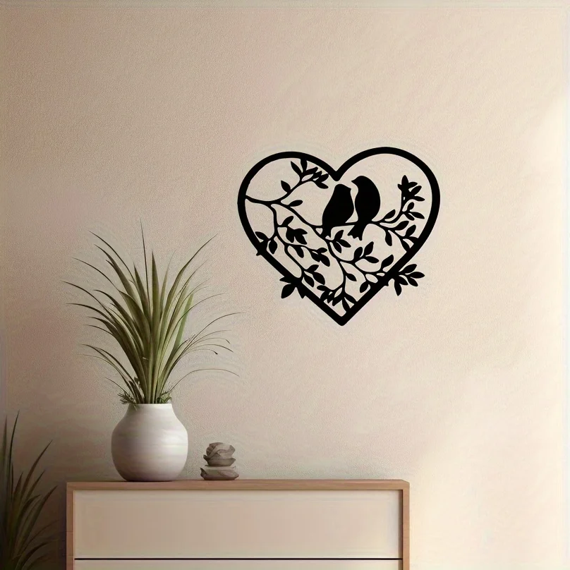 Silhouette Iron Artwork of a Pair of Lovebirds on Metal Wall Hanging, Symbolizing Romance for Couples - Perfect Decorative