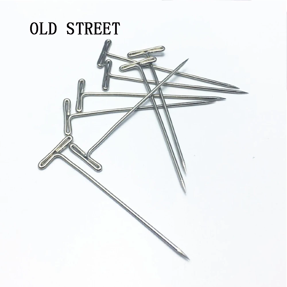 

50/100Pcs T-Shaped Pins Needles 32mm Silver Stainless Steel for Crafts Blocking Knitting Wig & Hair Extension Holding