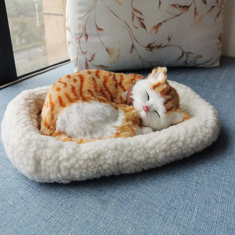 Large 26x20cm Breathing Cat With Mat Model polyethylene&furs Sleeping Cat Craft prop,home decoration toy gift s1841