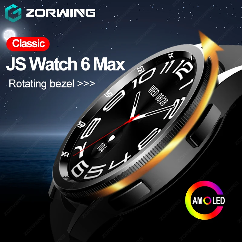 JS Watch 6 Max Classic AMOLED Smart Watch Men Rotating Bezel Compass Bluetooth Calls Heart Rate Blood Pressure Smartwatch 2024