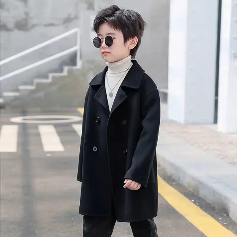 Autumn and Winter Boys Woolen Coat New Children's Suit British High-end Windbreaker Jacket Korean Version Casual