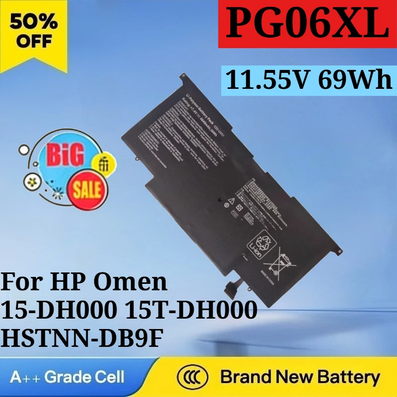 New High Quality PG06XL 11.55V 69Wh Rechargeable Laptop Battery for HP Omen 15-DH000 15T-DH000 HSTNN-DB9F L48431-2C1 L48497-005