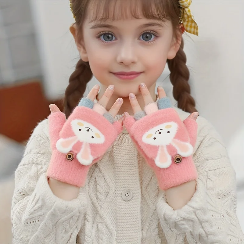 Girls' Winter Warm Gloves with Cute Bunny Ears, Soft and, Reversible Design, Perfect for Writing, Playing,School, Christmas Gift