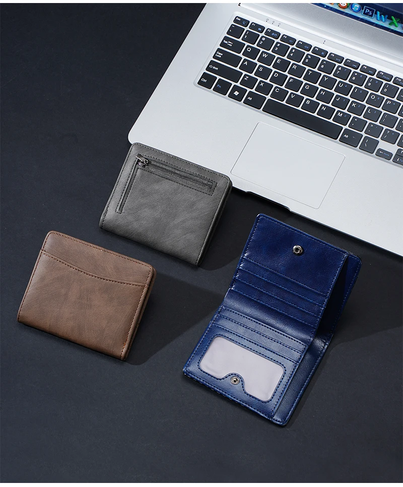 New Men Wallets Leather Purse Man Slim Card Horders Quality Male Short Multi-card Wallet Coin Pocket Purse