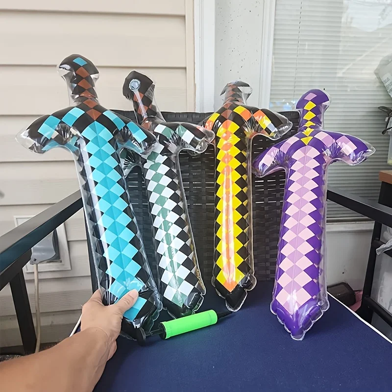 3Pcs Pixel Style Inflatable Sword Toys for Kids, Safe Inflatable Props Party Accessories for Birthday Halloween Cosplay view 2