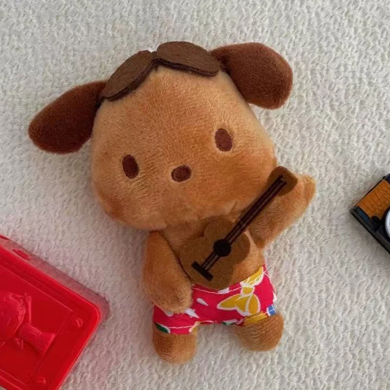 Nuovo Sanrios hawaiano pelle nera carino Pochacco peluche bambola portachiavi ciondolo cartone animato Pochacco borsa accessori regalo giocattoli