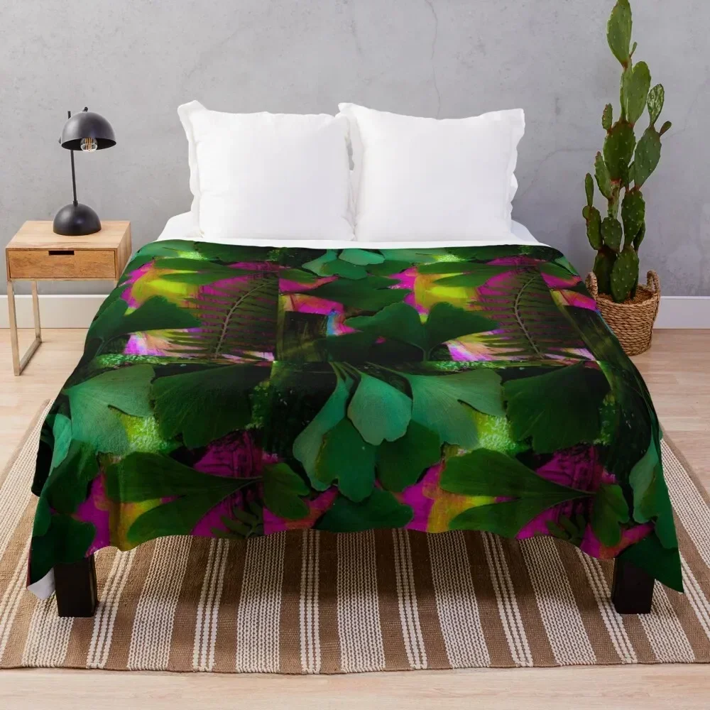 

Enchanted Botanical Gingko Fern Dream Throw Blanket Cozy Light Blanket for Travel Camping Picnic