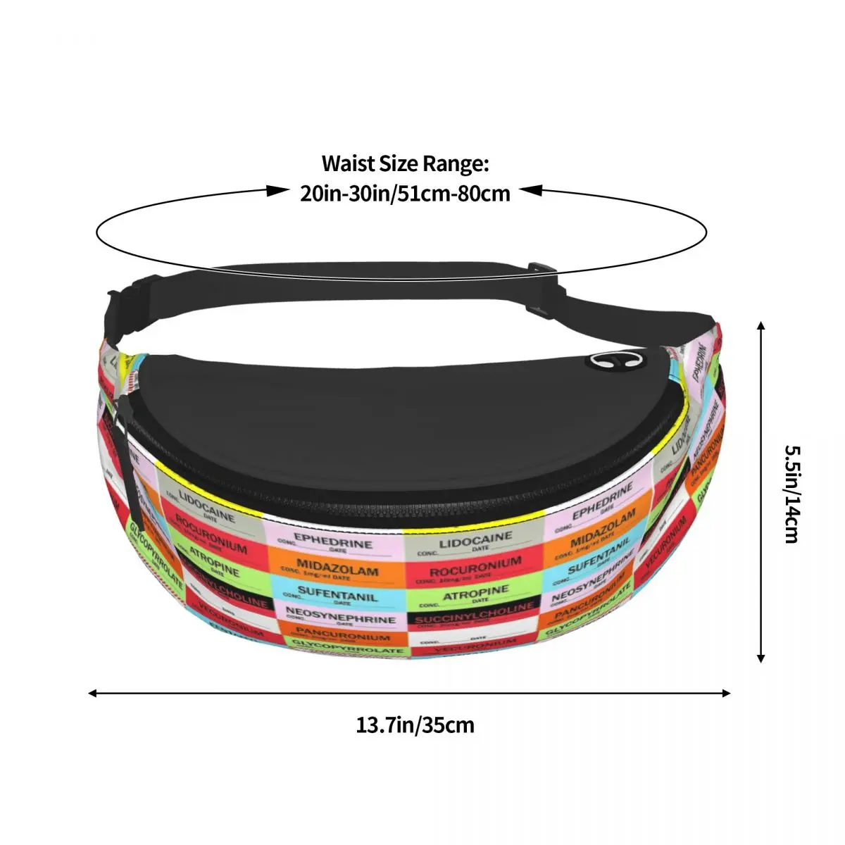 Riñonera con etiquetas de medicación para hombre y mujer, bolso de cintura cruzado para enfermera médica, para acampar y Biking, bolsa de dinero para teléfono