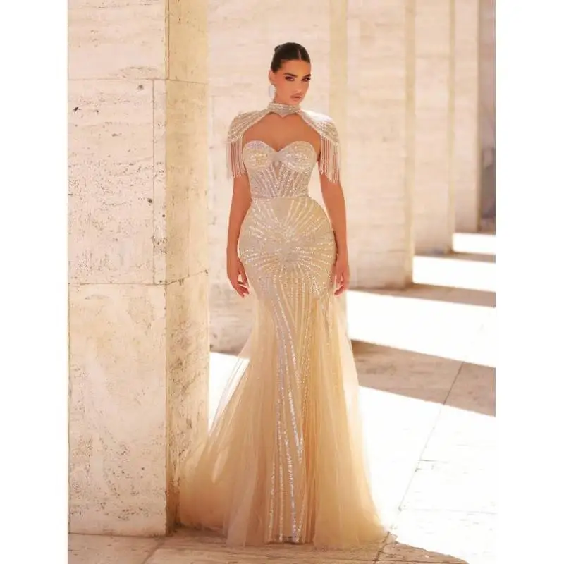 

4452 Sle Pearl Sequin Contrast Me Fi Tail Dr Cross-Border O 4452 Fi Tail Dr with Sequins And Me Material