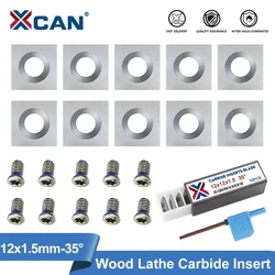 XCAN Carbide Insert 12mm 10pcs 12x12x1.5mm 35D Square Corners Insert Blade for Wood Lathe Turning Tool Helical Planer Cutter 