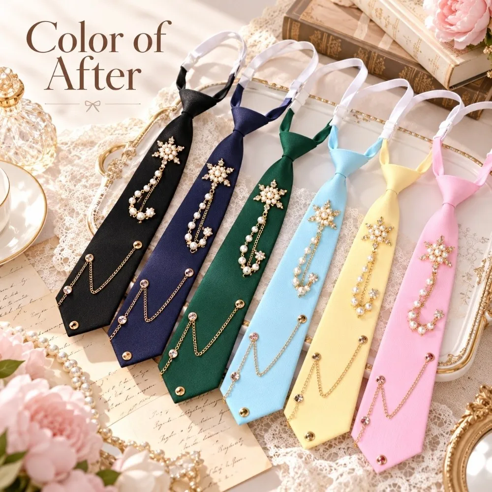 New Lightweight Pre-tied Necktie No Knot Pre-tied Chain Necktie Chain Decor Floral Accent Floral Bow Necktie Party Styling