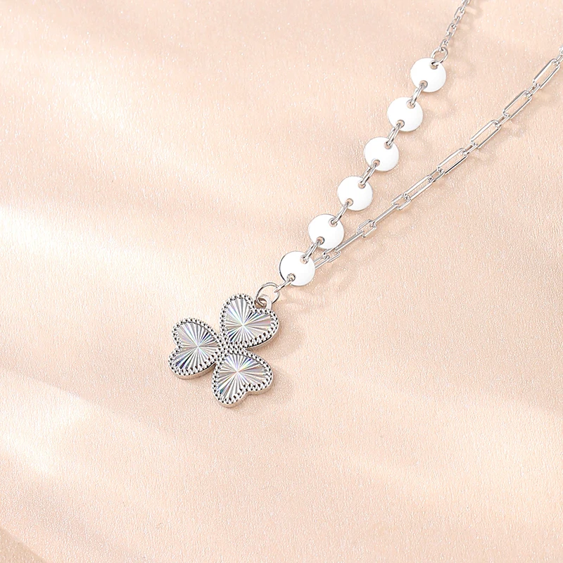 Sparkling Three Love Heart Leaf Clover Necklace 925 Silver Colorful CNC Cut Niche Delicate Choker Jewelry Accessories For Women
