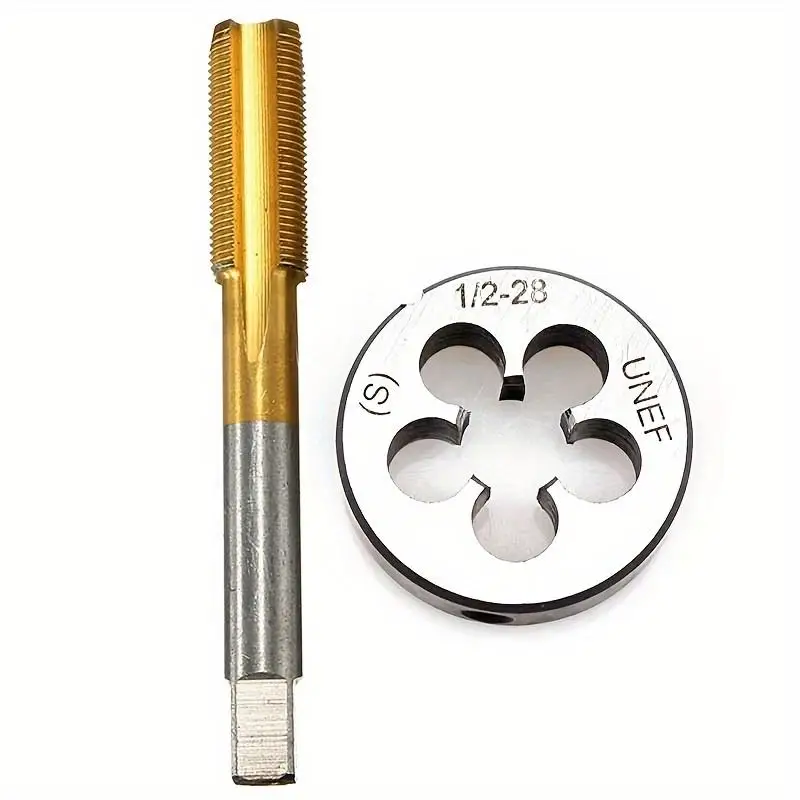 1Set 12-28 UNEF Titanium Coated Tap and Die Set Manual Hand Tool for Home Renovation No Power Required Round Tap Drill Bit