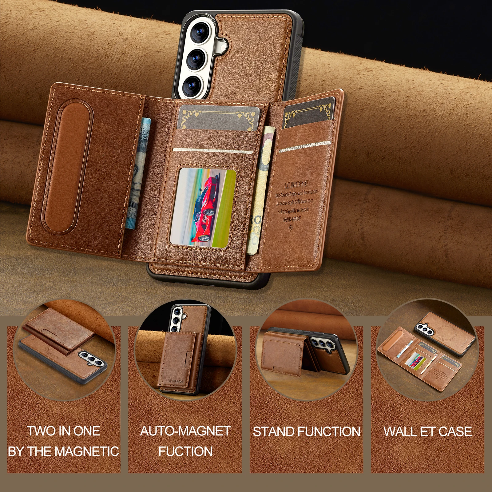 Etui z odłączanymi kartami magnetycznymi, portfelem i bezprzewodowym ładowaniem do Samsunga S26 Ultra S25 Plus S24 S23 A57 A37 A36 A56 A17 — zdjęcie produktu 4