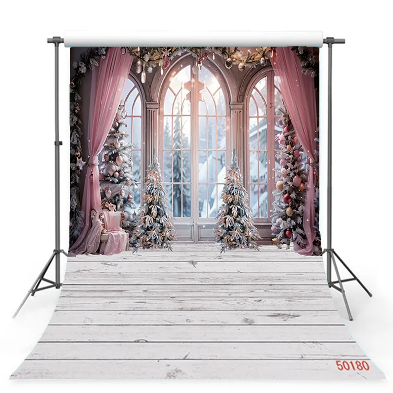 SHUOZHIKE 아트 원단 크리스마스 테마 사진 배경 소품, 소나무 가족 축제 배경, 사진 스튜디오 ZM-05