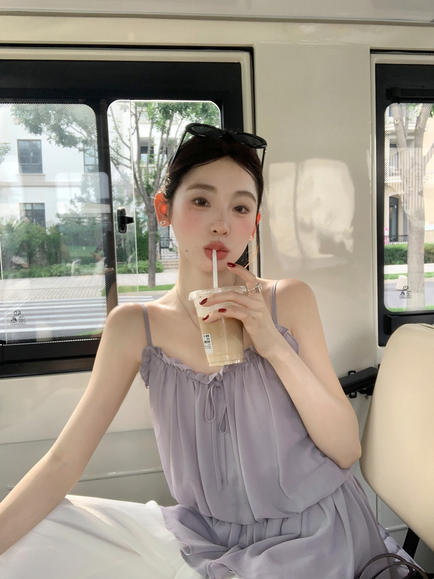 Pusumede Float Dream  Wood Ear Lace Halter Vest Women's Waist Cinching Lazy Atmosphere Sleeveless Top Polyester Fiber