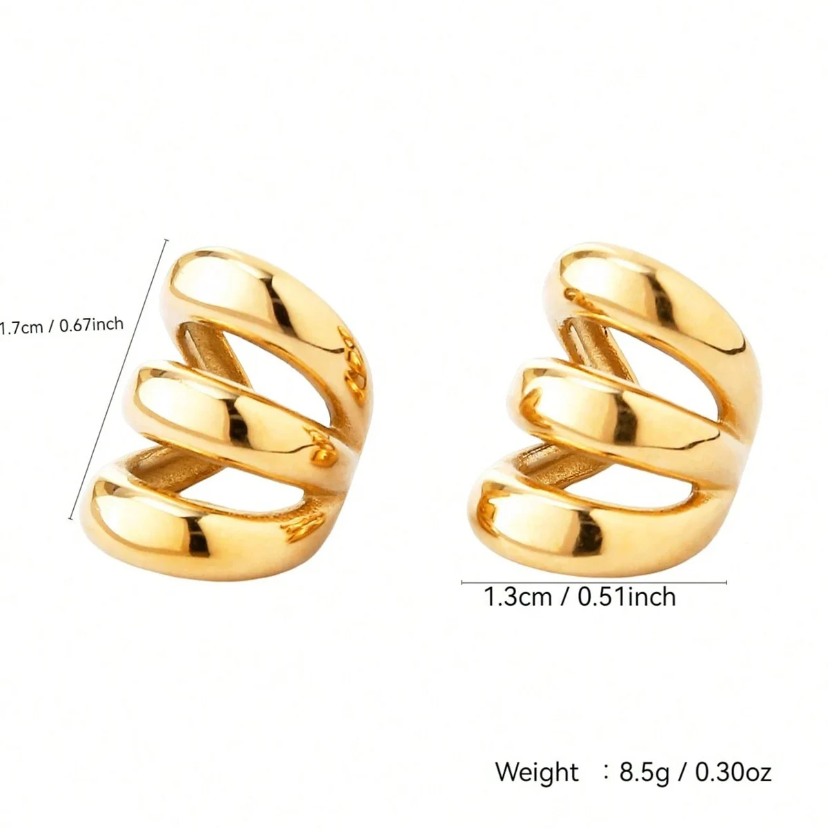 1 زوج من سبائك الذهب اللون المرأة بسيطة ومتعددة الاستخدامات ثلاث طبقات الأذن كليب غير مثقوب الراقية المتخصصة الأقراط #2