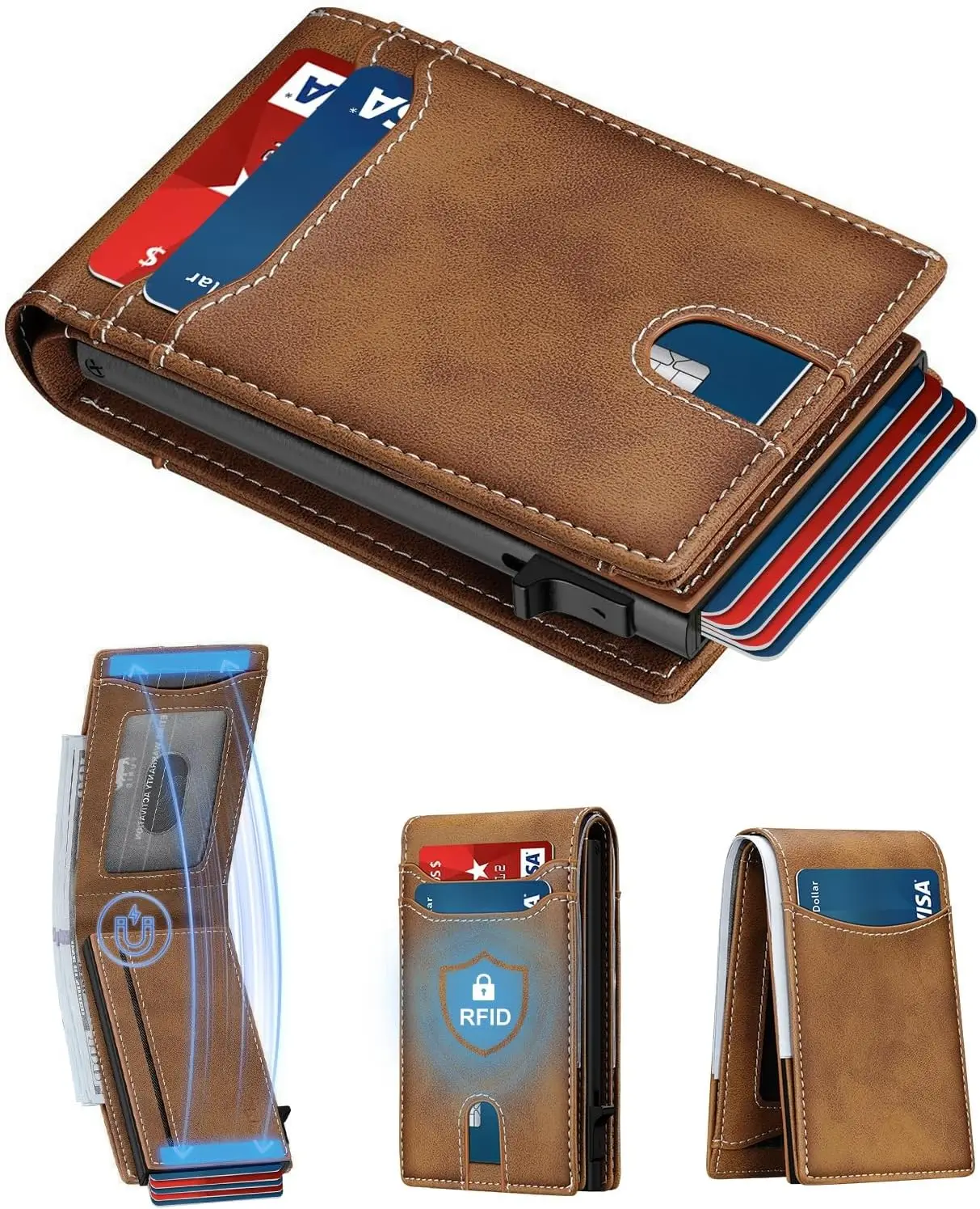 

Тонкий RFID-кошелек для мужчин с окошком для ID-карты - автоматический выдвижной зажим, большая вместимость, идеальный подарок