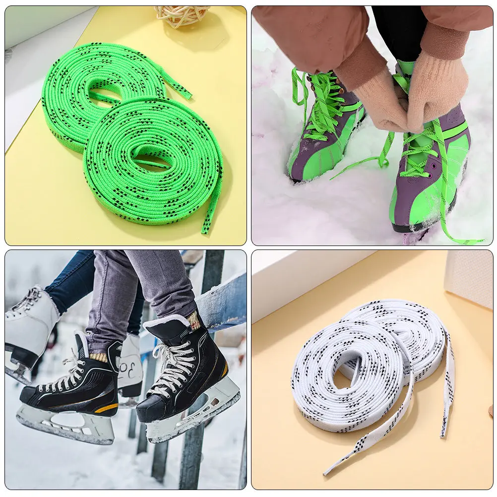 

2Pairs Hockey Skate Laces Tightly Woven Polyester Flat Shoelaces Wear Resistant Quick Install for Figure Skates Sports Shoes