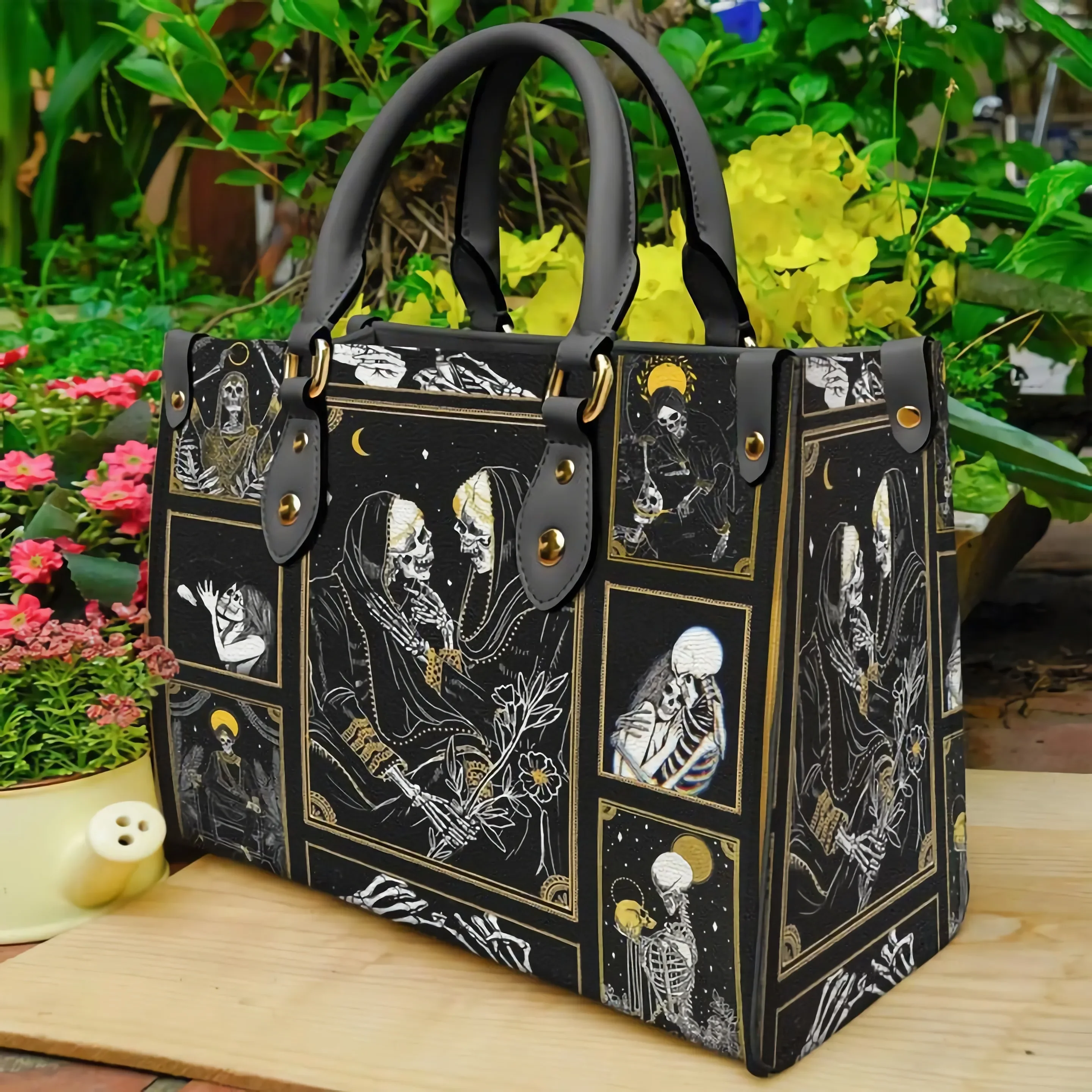 

The Lovers Skull Tarot Custom Leather Bag Handbag For Women Large Shoulder Handbags With Long Strape High Quality Female Tote