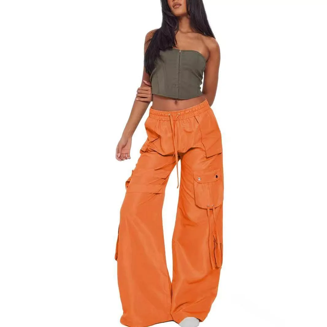 

Американские ретро-брюки с высокой талией и широкими штанинами, свободные расклешенные женские модные уличные брюки, осенний комплект с длинными рукавами