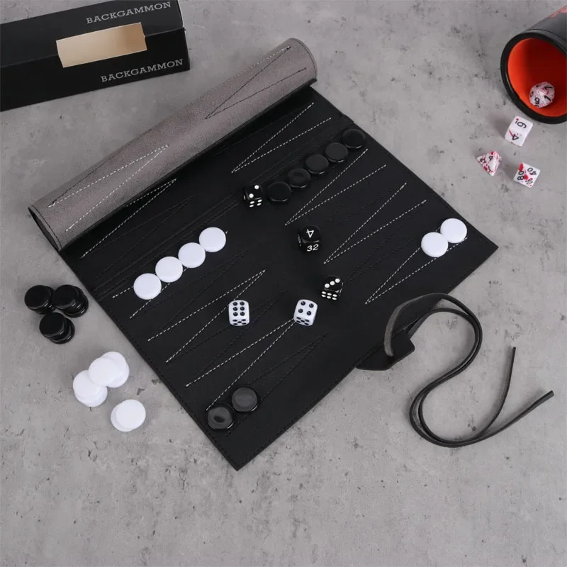 Roll Up Backgammon Sets Portable Travel Board Games Set For Adults And Kids Foldable PU Leather Classic Chess Board Roll-Up