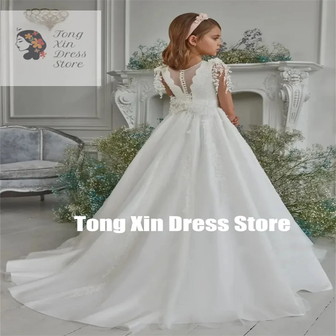 Customized Puffy Dresses For Girls High Collar Bow Communion Dress Flower Girl Dresses Flower Girl Dresses Wedding Kids Ball Gow