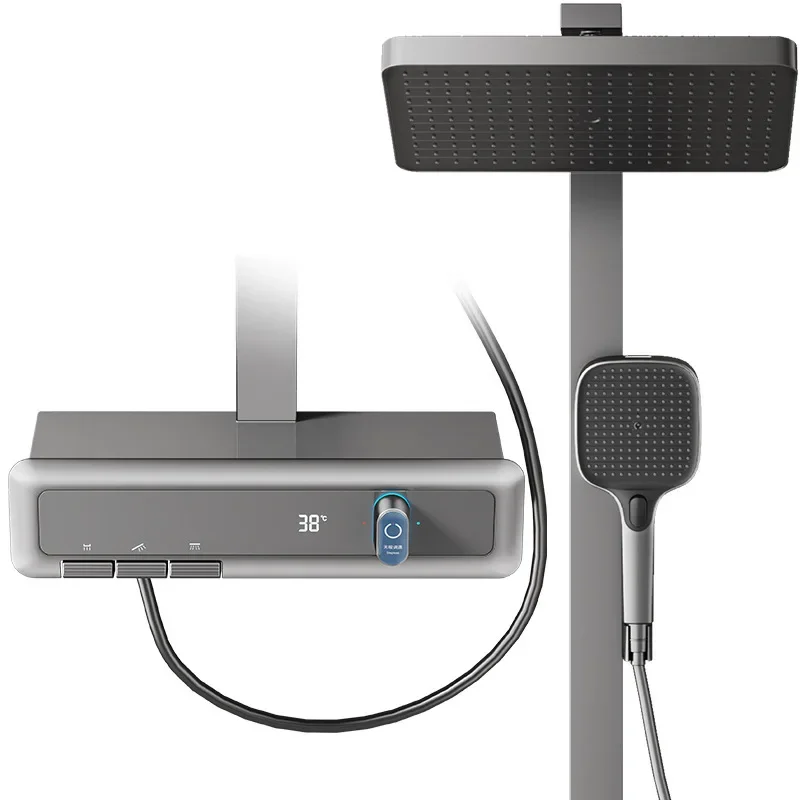 

Cream wind shower shower set, large storage wall square pole household digital display shower bathroom