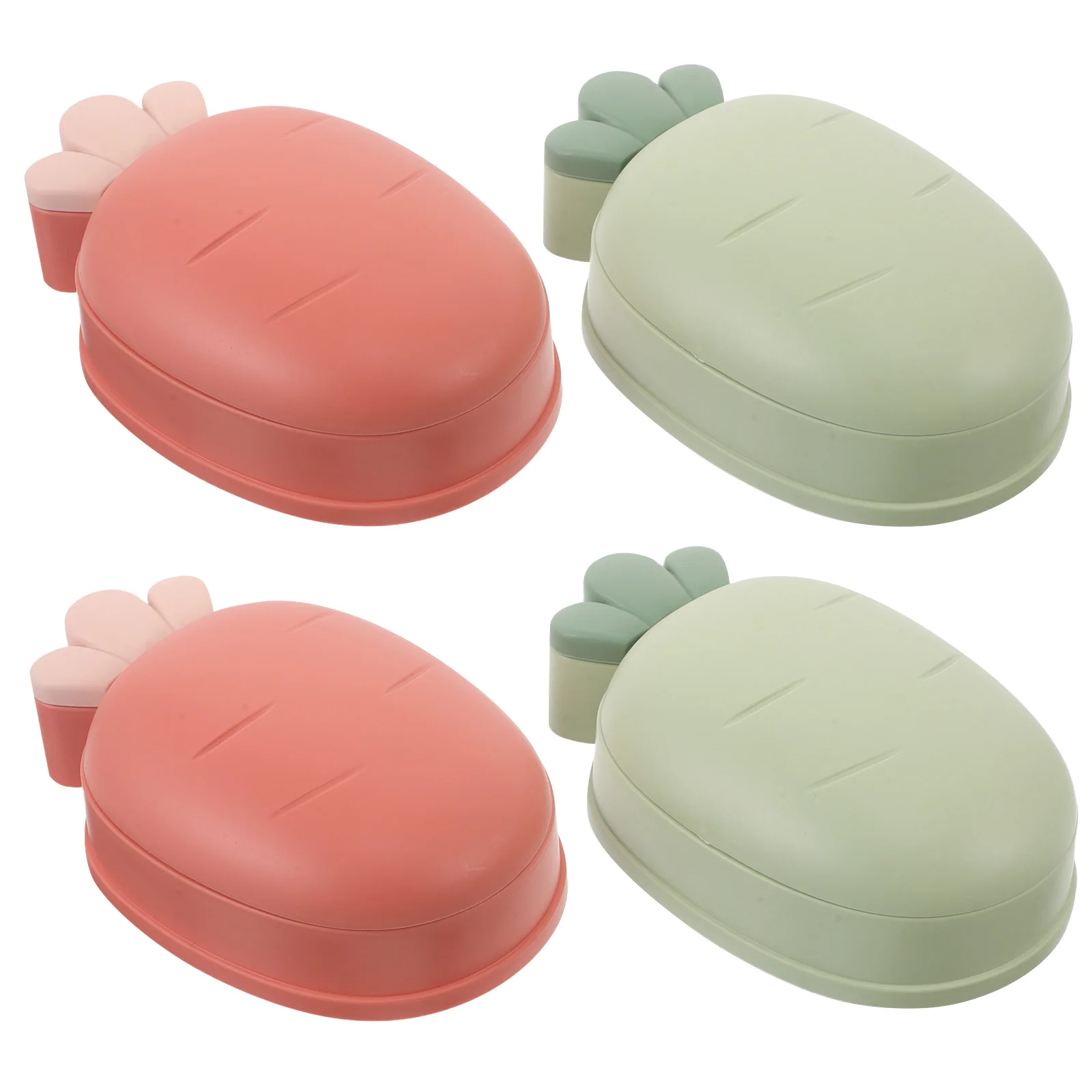 

4pcs Self Draining Soap Dish Double Layer Bathroom Holder Radish Shape Large Capacity Portable Camping Kitchen Travel Leakproof