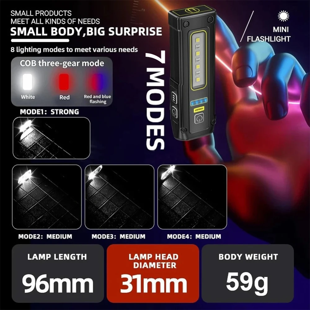 Portable LED Work Light Super Bright 1000LM Torch USB Rechargeable Emergency Light Built-in Battery for Camping Household Work