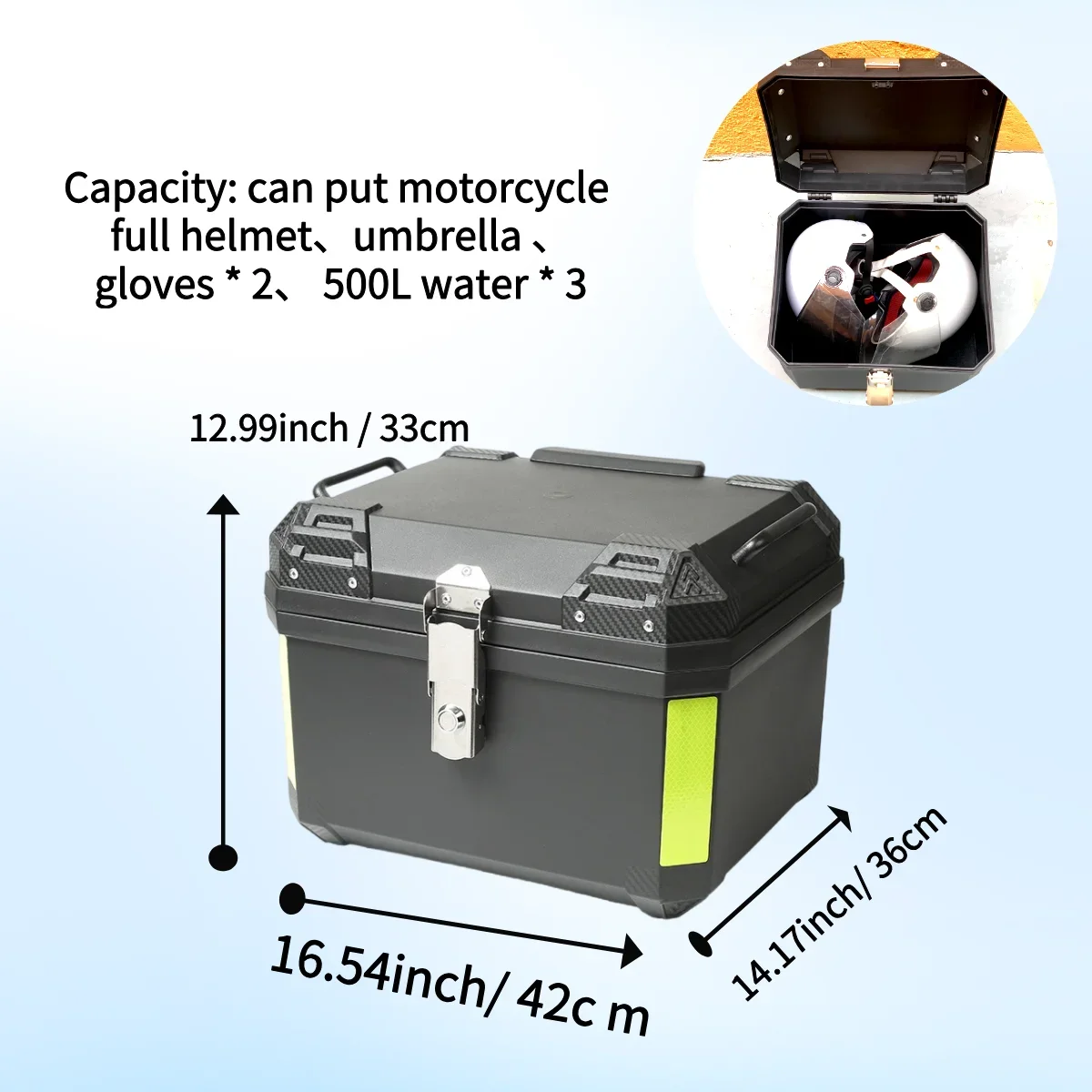 1set Motorcycle Top Box, PP Plastic 45L Free Shock-Absorbing Base, Interior Lining Motorcycle Luggage Bag, Motorcycle Helmet