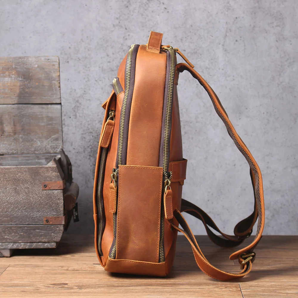 S.WORKER Vintage Echtleder Herrenrucksack 16" Laptop-Tasche Lässige Crazy-Horse-Leder Schultasche Handgefertigte Taschen für Männer – Detail 21